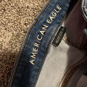 American Eagle Hi-Rise Jeggings, distress look.